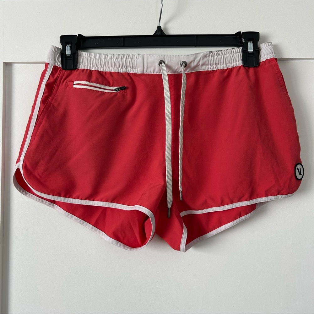 Vuori Red Athletic Running Shorts with White Trim
